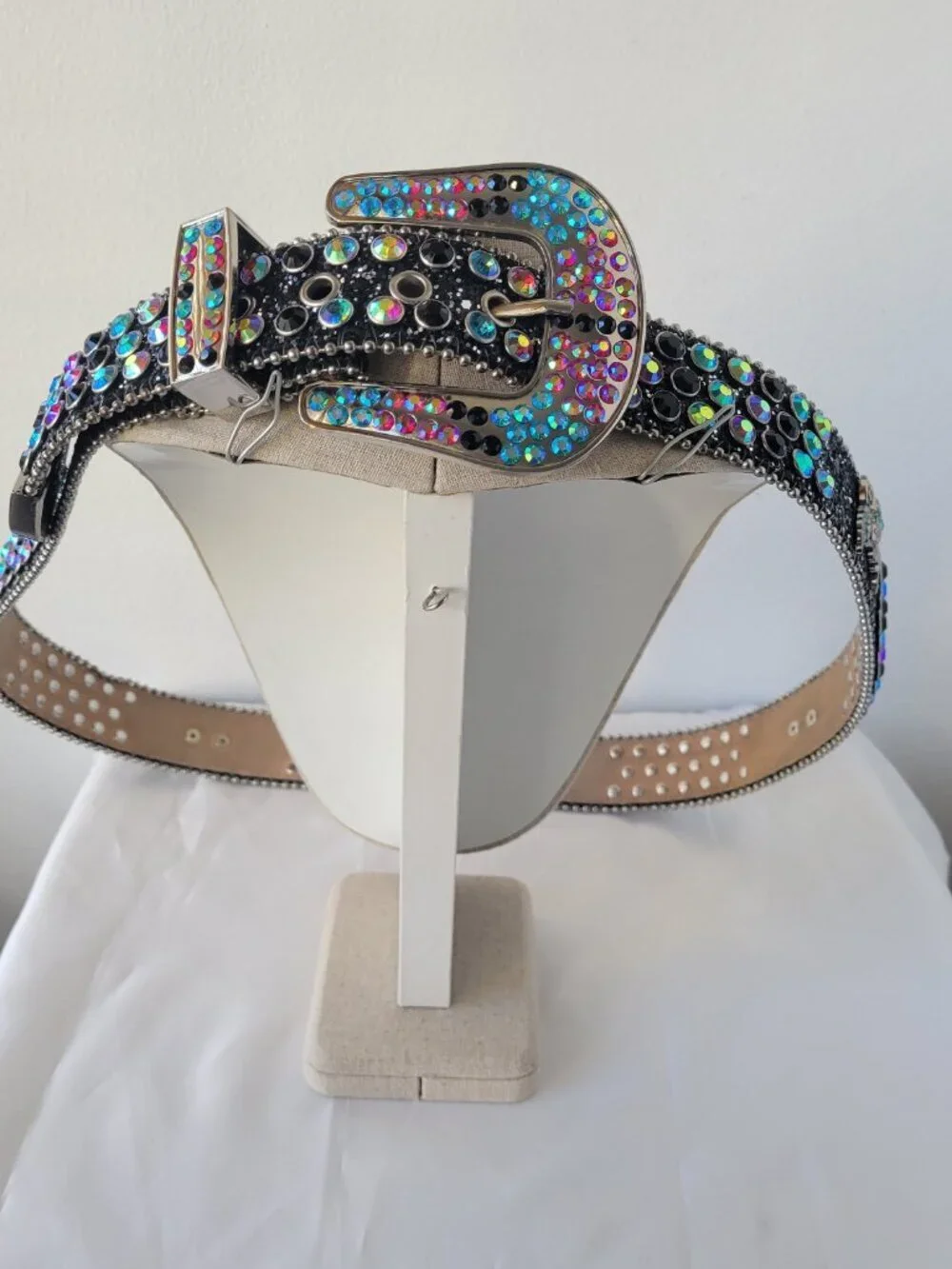 Multi Colored Skull Black Rhinestone Motorcycle Bling Leather Belt